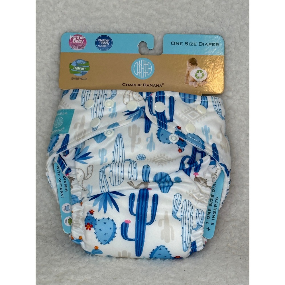 Charlie Banana One Size Cloth Diaper Blue Cactus Desert Print with 2 Inserts